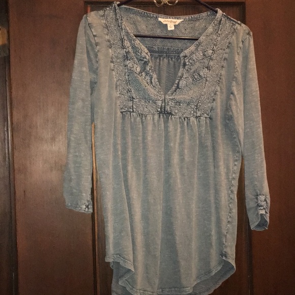 Lucky Brand Lace Bib Top Blue - Picture 2 of 8